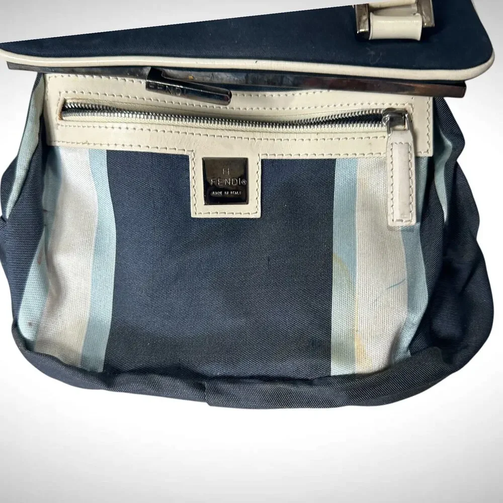 Vintage Fendi‎ Mini Boston Top Handle Bag Navy Blue Satchel Luxury Travel Preppy